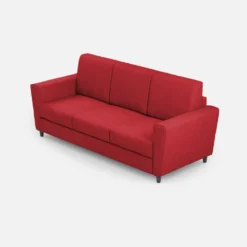 Divano 212x85cm design a tre posti con piedini in legno e tessuto idrorepellente rosso DI36