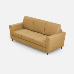 Divano 212x85cm design a tre posti con piedini in legno e tessuto idrorepellente ocra DI36