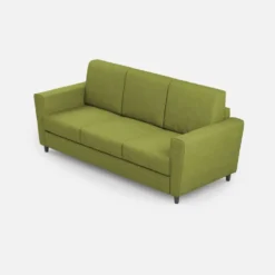 Divano 212x85cm design a tre posti con piedini in legno e tessuto idrorepellente verde DI36