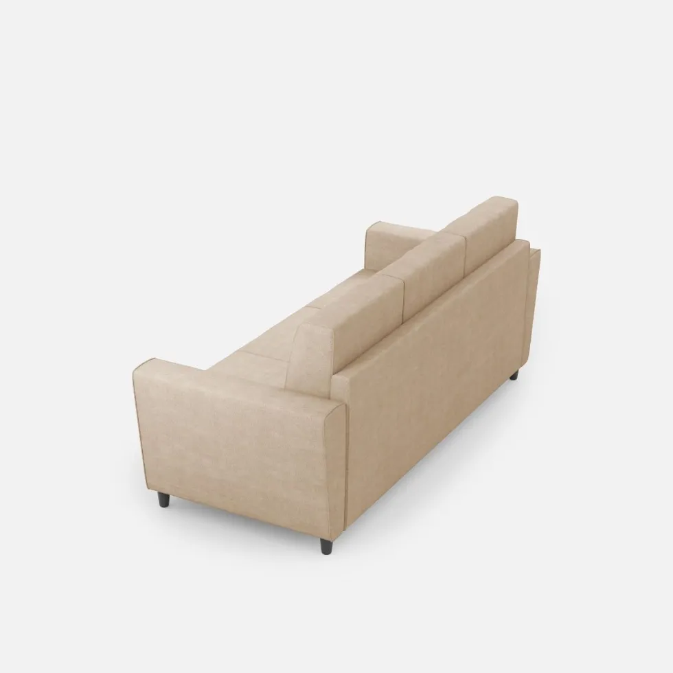 Divano 212x85cm design a tre posti con piedini in legno e tessuto idrorepellente beige DI36
