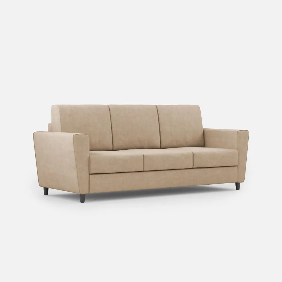 Divano 212x85cm design a tre posti con piedini in legno e tessuto idrorepellente beige DI36