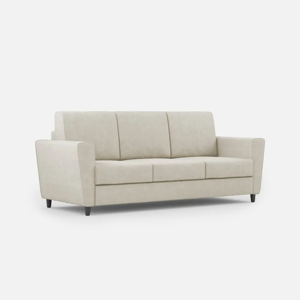 Divano 212x85cm design a tre posti con piedini in legno e tessuto idrorepellente bianco latte DI36