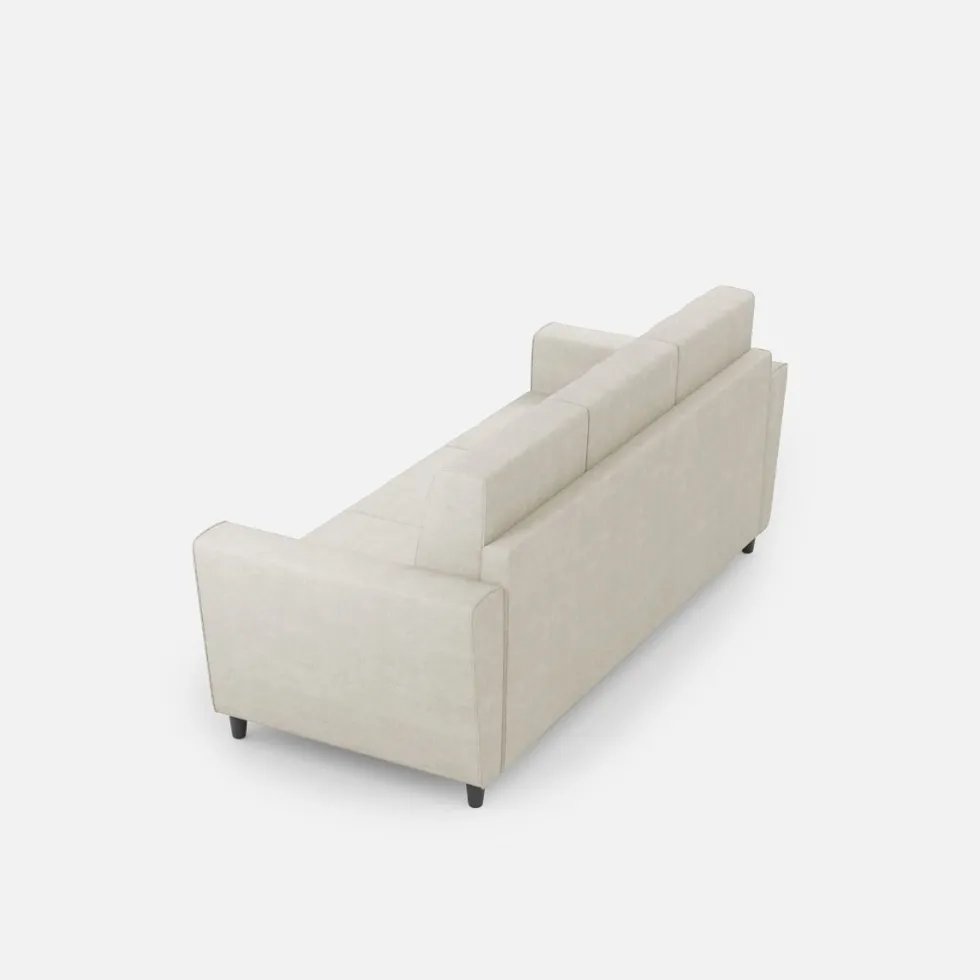 Divano 212x85cm design a tre posti con piedini in legno e tessuto idrorepellente bianco latte DI36