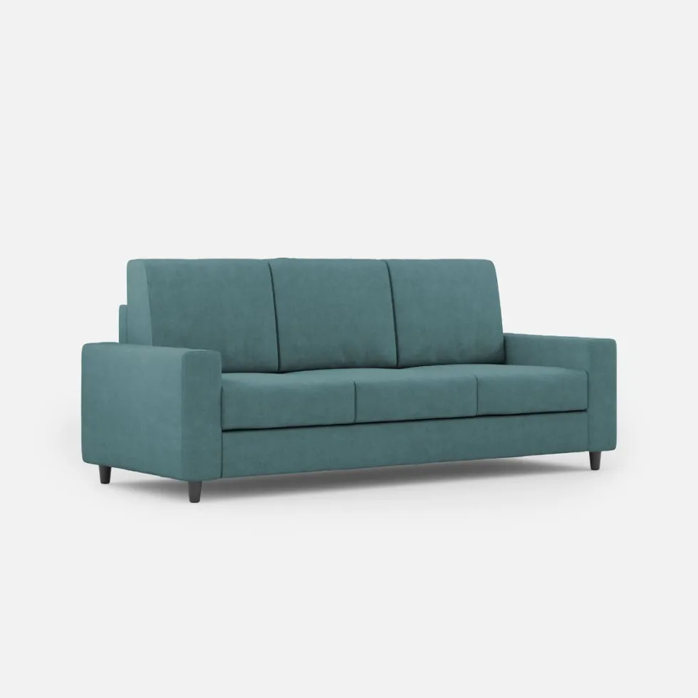 Divano 208x85cm design a tre posti con bracciolo moderno quadrato idrorepellente blu petrolio DI14