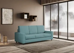 Divano 208x85cm design a tre posti con bracciolo moderno quadrato idrorepellente blu petrolio DI14