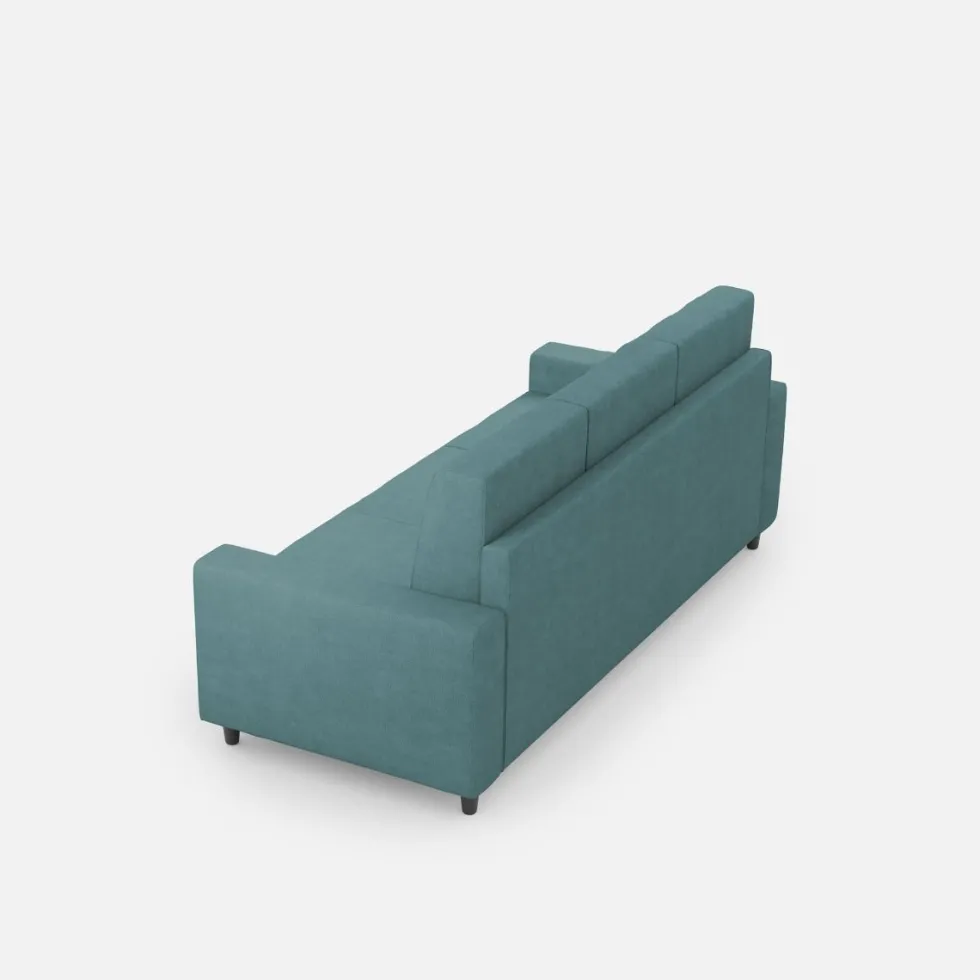 Divano 208x85cm design a tre posti con bracciolo moderno quadrato idrorepellente blu petrolio DI14