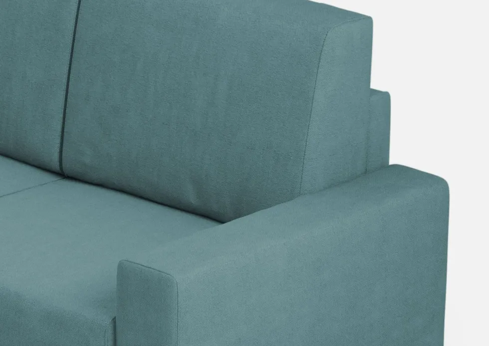 Divano 208x85cm design a tre posti con bracciolo moderno quadrato idrorepellente blu petrolio DI14