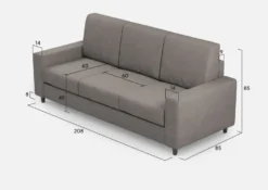 Divano 208x85cm design a tre posti con bracciolo moderno quadrato idrorepellente grigio DI14