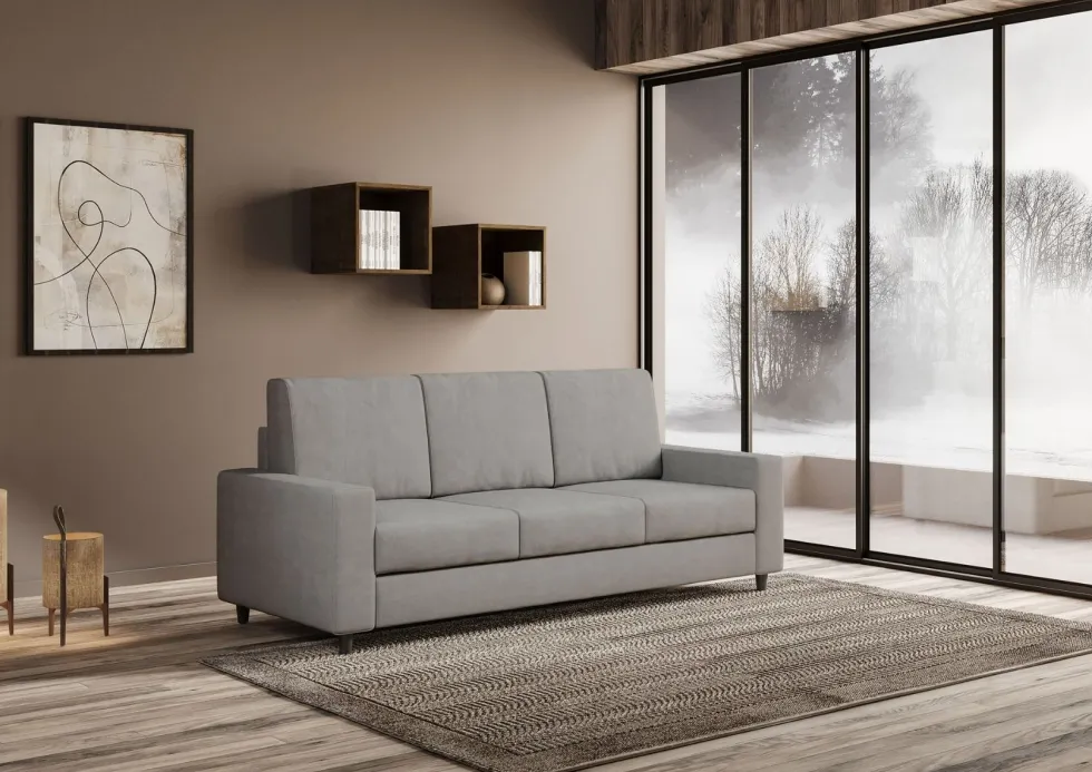 Divano 208x85cm design a tre posti con bracciolo moderno quadrato idrorepellente grigio DI14