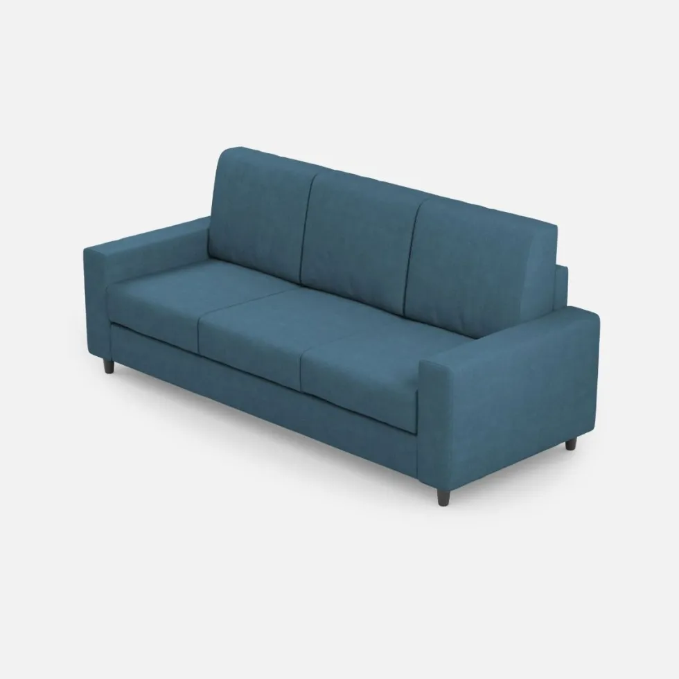 Divano 208x85cm design a tre posti con bracciolo moderno quadrato idrorepellente blu avio DI14