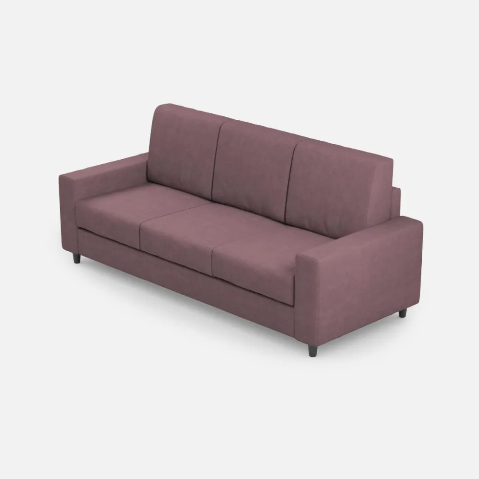 Divano 208x85cm design a tre posti con bracciolo moderno quadrato idrorepellente prugna DI14