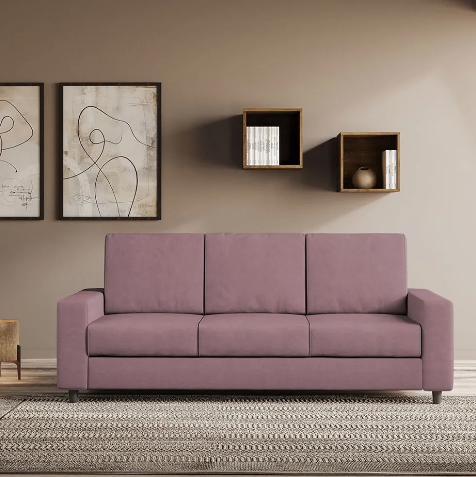 Divano 208x85cm design a tre posti con bracciolo moderno quadrato idrorepellente prugna DI14