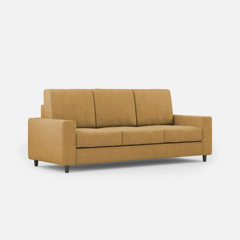 Divano 208x85cm design a tre posti con bracciolo moderno quadrato idrorepellente ocra DI14