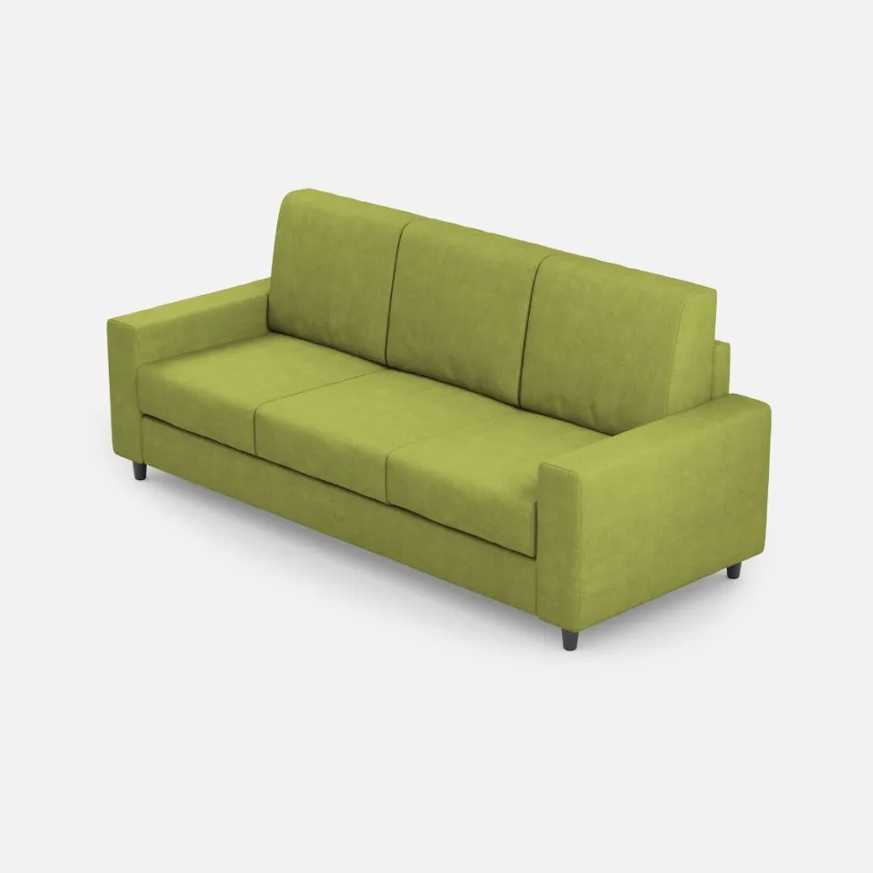 Divano 208x85cm design a tre posti con bracciolo moderno quadrato idrorepellente verde DI14