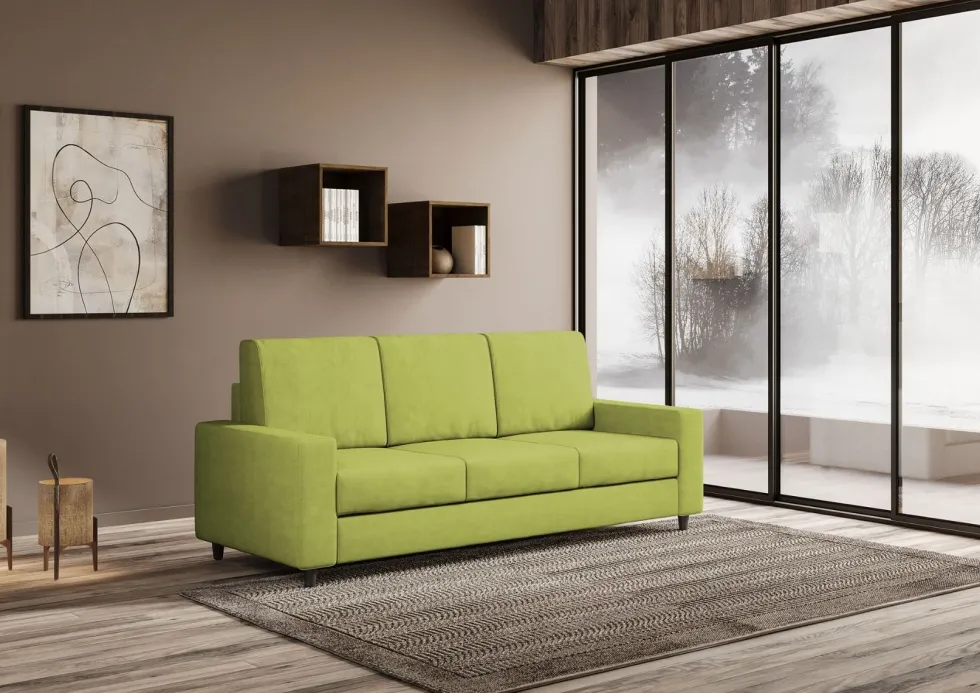 Divano 208x85cm design a tre posti con bracciolo moderno quadrato idrorepellente verde DI14