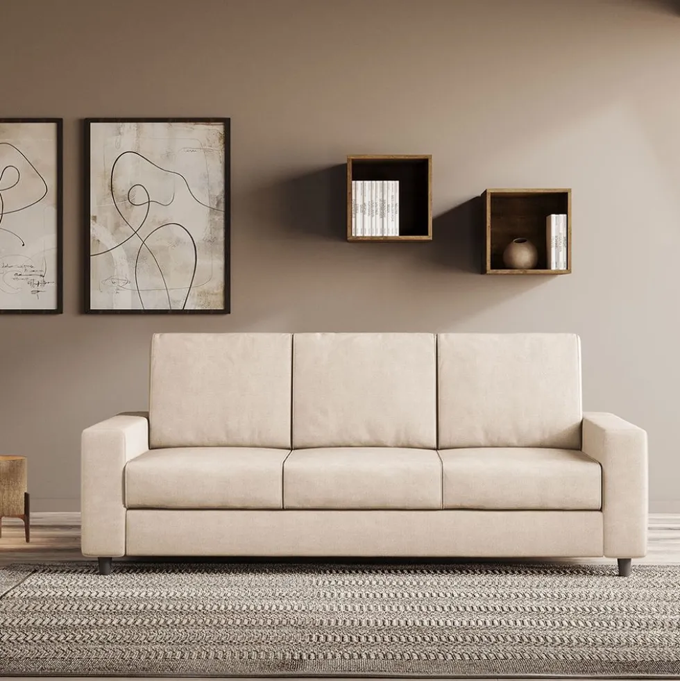 Divano 208x85cm design a tre posti con bracciolo moderno quadrato idrorepellente beige DI14
