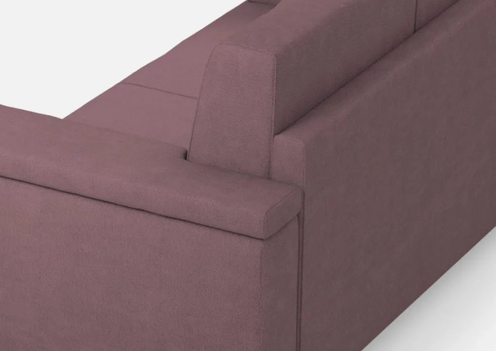 Divano 208x85cm design a tre posti con bracciolo squadrato tessuto idrorepellente prugna DI3