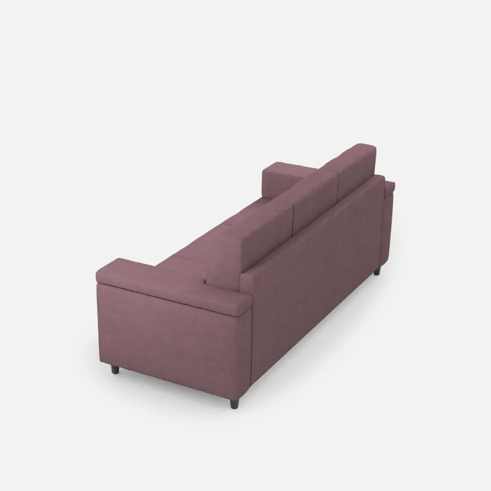 Divano 208x85cm design a tre posti con bracciolo squadrato tessuto idrorepellente prugna DI3