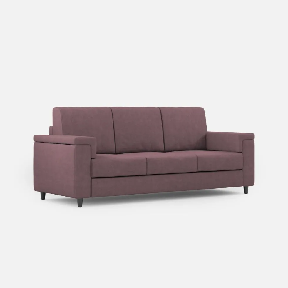 Divano 208x85cm design a tre posti con bracciolo squadrato tessuto idrorepellente prugna DI3
