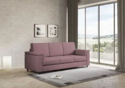 Divano 208x85cm design a tre posti con bracciolo squadrato tessuto idrorepellente prugna DI3