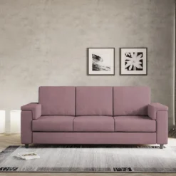 Divano 208x85cm design a tre posti con bracciolo squadrato tessuto idrorepellente prugna DI3