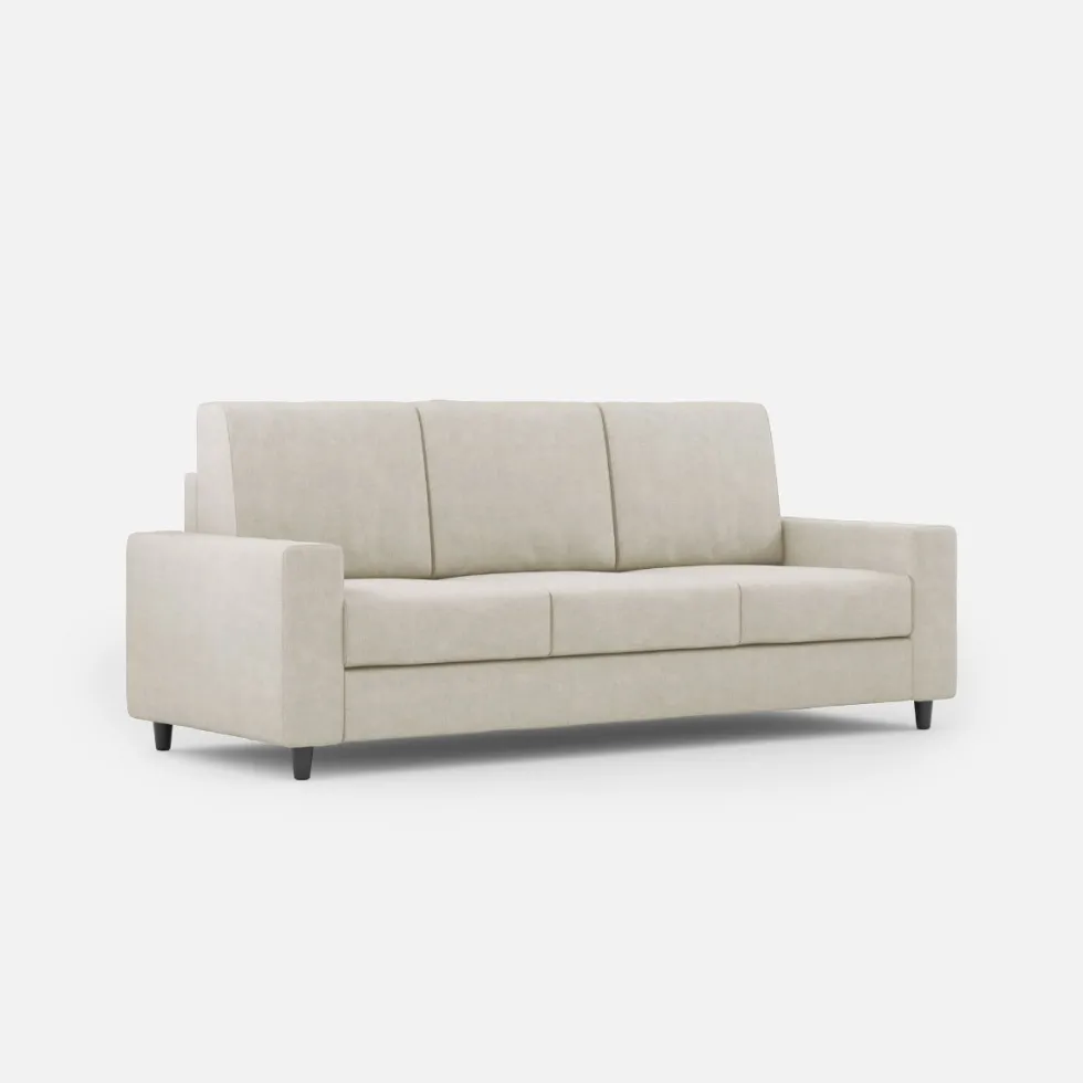 Divano 208x85cm design a tre posti con bracciolo moderno quadrato idrorepellente bianco latte DI14