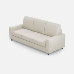 Divano 208x85cm design a tre posti con bracciolo moderno quadrato idrorepellente bianco latte DI14
