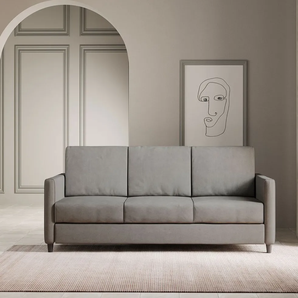 Divano 198x85cm design a tre posti tessuto idrorepellente grigio DI25