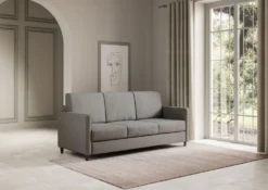Divano 198x85cm design a tre posti tessuto idrorepellente grigio DI25