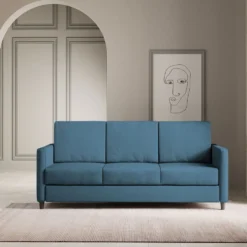 Divano 198x85cm design a tre posti tessuto idrorepellente blu avio DI25