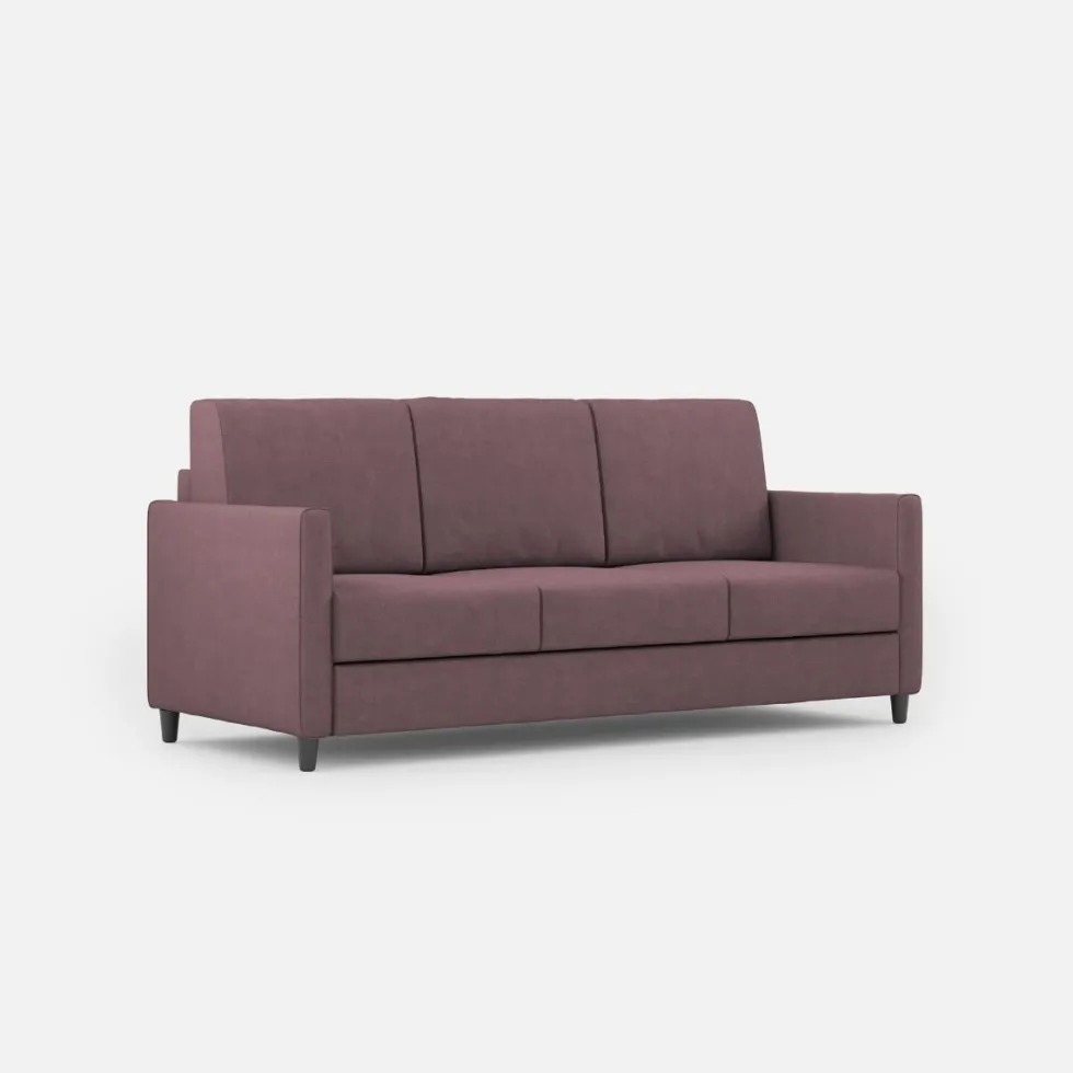 Divano 198x85cm design a tre posti tessuto idrorepellente prugna DI25