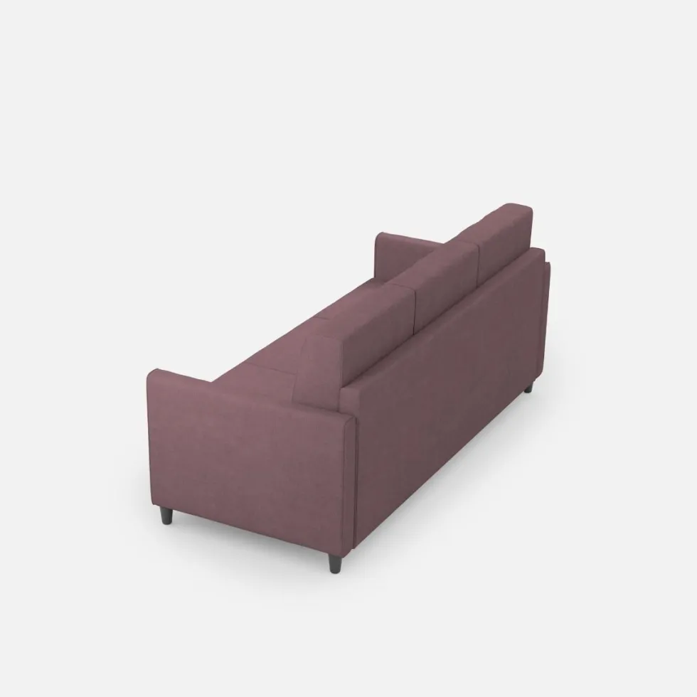 Divano 198x85cm design a tre posti tessuto idrorepellente prugna DI25