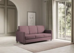 Divano 198x85cm design a tre posti tessuto idrorepellente prugna DI25