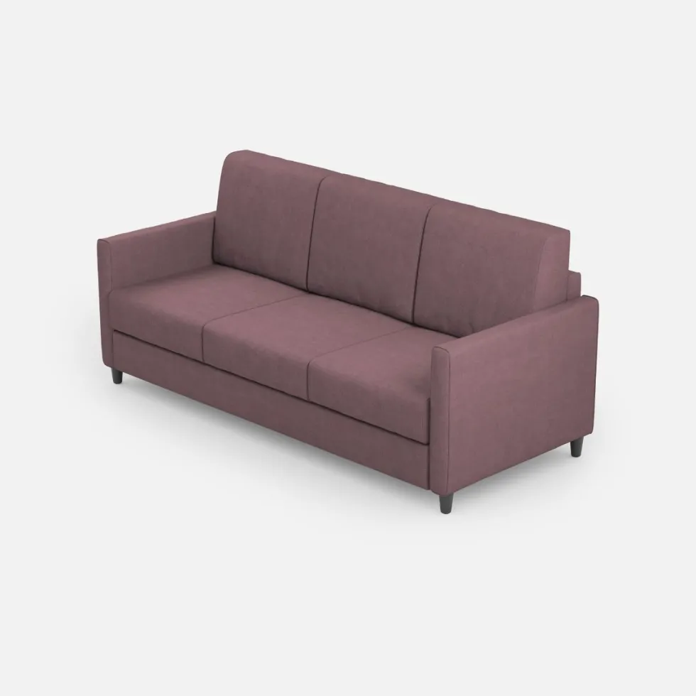 Divano 198x85cm design a tre posti tessuto idrorepellente prugna DI25