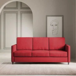 Divano 198x85cm design a tre posti tessuto idrorepellente rosso DI25