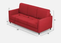 Divano 198x85cm design a tre posti tessuto idrorepellente rosso DI25