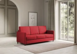 Divano 198x85cm design a tre posti tessuto idrorepellente rosso DI25