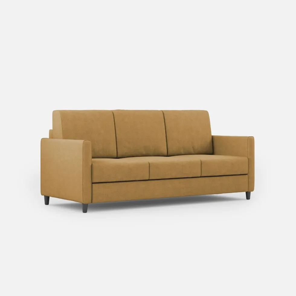 Divano 198x85cm design a tre posti tessuto idrorepellente ocra DI25