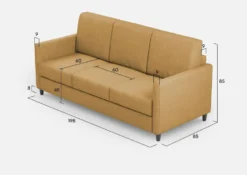 Divano 198x85cm design a tre posti tessuto idrorepellente ocra DI25