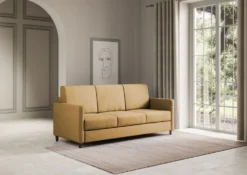 Divano 198x85cm design a tre posti tessuto idrorepellente ocra DI25