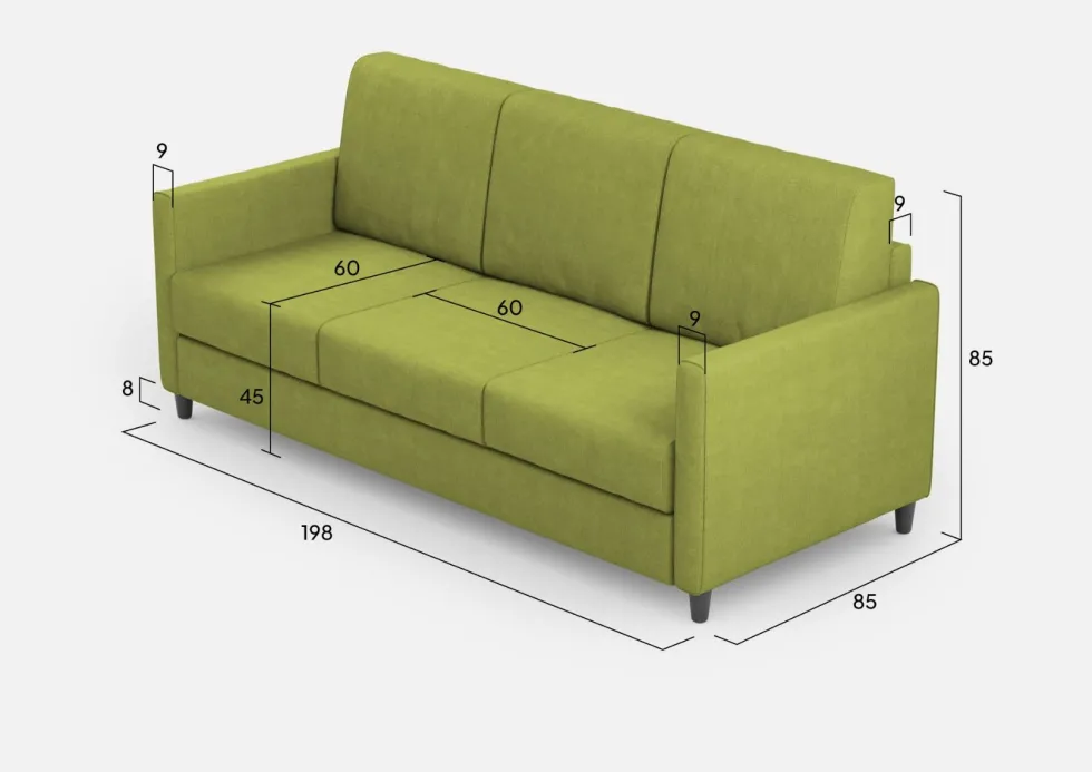Divano 198x85cm design a tre posti tessuto idrorepellente verde DI25