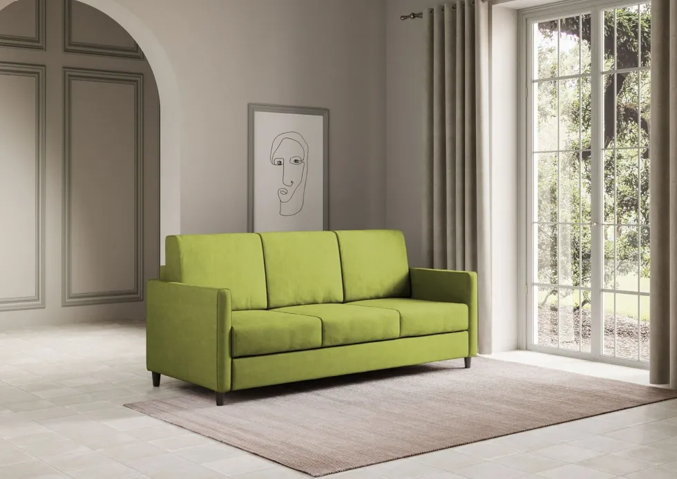 Divano 198x85cm design a tre posti tessuto idrorepellente verde DI25