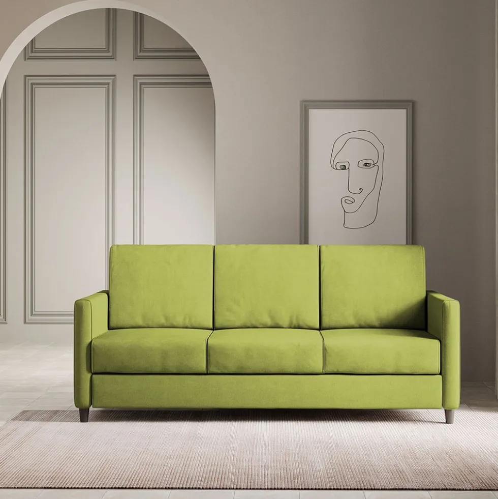 Divano 198x85cm design a tre posti tessuto idrorepellente verde DI25