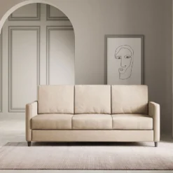 Divano 198x85cm design a tre posti tessuto idrorepellente beige DI25