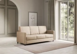 Divano 198x85cm design a tre posti tessuto idrorepellente beige DI25