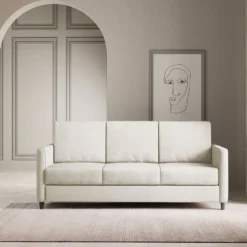 Divano 198x85cm design a tre posti tessuto idrorepellente bianco latte DI25