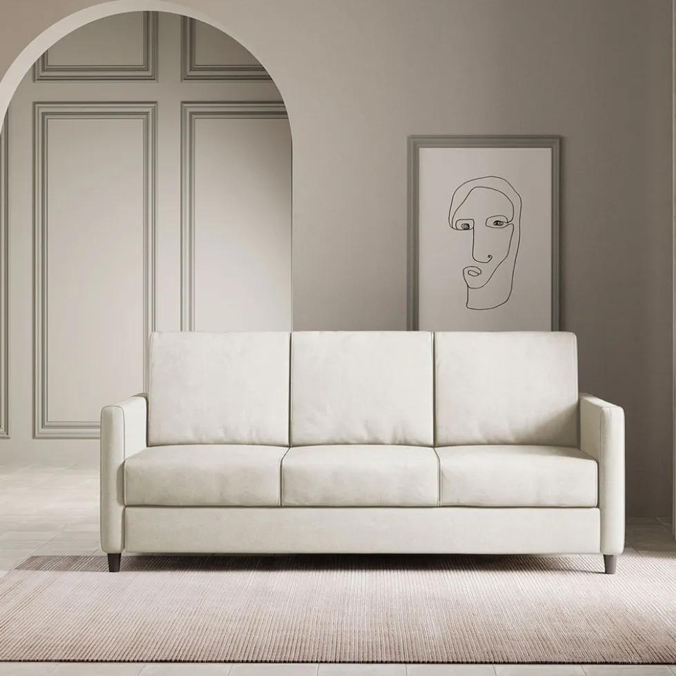Divano 198x85cm design a tre posti tessuto idrorepellente bianco latte DI25