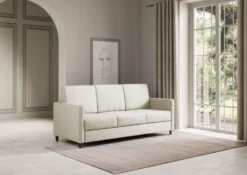 Divano 198x85cm design a tre posti tessuto idrorepellente bianco latte DI25