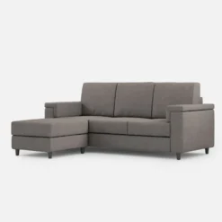 Divano 208x85 design a tre posti con bracciolo squadrato e pouf idrorepellente grigio DI6