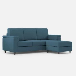 Divano 208x85 design a tre posti con bracciolo squadrato e pouf idrorepellente blu avio DI6